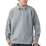 Herren T-Shirt Loose Top Sweatshirt Herren Waffel Langarm Casual, Graues Sweatshirt, Mittel