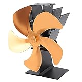 Jectse Wärmebetriebener Ofenventilator, Kaminventilator mit 5 Flügeln, Wärmebetrieben, Sichere Aluminiumlegierung für Zuhause (GOLD)