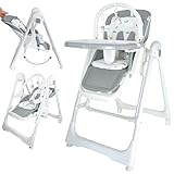 Twinly Babyhochstuhl 3-in-1 Multifunktionaler Schaukelstuhl, Wippe und Hochstuhl für Babys (0m+ - 15kg) / Verstellbar, faltbar und neigbar/Mit 5-Punkt-Gurt (Grau, Movity Pro)