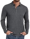 PEGENO Poloshirt Herren Langarm Klassische Trendiges Polo Langarmshirt Herren Freizeit Basic Baumwolle Polo Pullover Herren Dunkelgrau groß