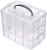 Rayher Sortierbox Aufbewahrung mit Griff,Transparent, groß, ‎23.1 x 18.5 x 15.6 cm,3 Etagen m. 17 Fächern,für Bastel-Material,Spielzeug, Büro-Utensilien,Accessoires–übersichtlich,stabil (39320000)