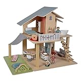Eichhorn - Puppenhaus mit Zubehör - inkl. Möbel und 3 Figuren, unmontiert, aus Holz, 25 teilig, 53x36x44 cm groß, ab DREI Jahren