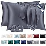 Vielit 2er Set Satin Kissenbezug 50x70 Blau-Violett, Weich wie Seidenkissenbezug,Bessere Pflege als Silk Pillosecase,Satin Kopfkissenbezug 50x70 Kissenhülle für Haar und Haut mit 2 Haargummis