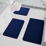 LUOJINYI 3 Stück Badematte rutschfest, Weich Wasserabsorbierende, Shaggy Hochflor-Mikrofasermatte für das Badezimmer, Badvorleger Maschinenwaschbar für Badewanne, Dusche und Badezimmer (Marinefarben)