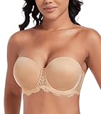 DotVol Damen Trägerloser BH Rückenfrei Ohne Träger Push Up Büstenhalter mit Geformte Cups(85C,Spitze Beige)