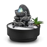 Zimmerbrunnen für den Garten, Zen, Glaskugel, drehbar, Bunte LED, Dekoration, entspannende Atmosphäre, Garten, Zen, weißer Sand, Tischbrunnen, geschlossener Kreislauf, H21 cm – Bogota Zen'Light