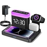ANJANK Wireless Charging Station,3 in 1 Wecker mit Kabellose Ladestation,7 Nachtlichter,Mag-Safe Ladegerät Kompatibel mit iPhone 17 16 15 14 13 12 Pro Max Plus,Apple Watch 11/10/9/8, Airpods