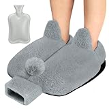 AFXXE Fußwärmer Ohne Strom, 2 in 1 Fusswärmer für Erwachsene/Kinder/Damen/Herren, 36x30cm Wärmflasche Füße für den Winter, 2L Groß Warme füße Waschbar, Super Weich und Warm fußwärmer Pads(Hellgrau)
