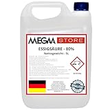 Megaastore Essigsäure 80% (E260) (UN2790) | Ideal als Reiniger und Entkalker für Haus und Terrase | 5 Liter