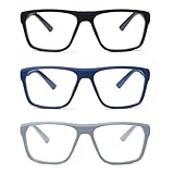 KoKoBin 3 Pack Lesebrille Blaulichtfilter Brille Ultraleicht und flexibel Herren Damen Lesehilfe für Computer Brillen (3 Pack（Schwarz, Grau, Blau）, 3.5, Dioptrien)