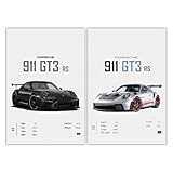 2 Stück Auto Poster, Sportwagen Wandposter für Wall Decor, Supercar Leinwand Bilder für Jungs Zimmer Deko, Auto Zimmerdeko Geschenk Autoliebhaber für Büro Schlafzimmer Wohnzimmer Deko, 30×45cm
