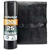 Hinrichs Müllsäcke 120L extra Stark - 25er Rolle - 70x110 cm - Extrem reißfeste Müllbeutel - Mülltüten aus Recycling LDPE - Schwarze Säcke - Abfallsäcke für Garten, Haushalt & Baustelle