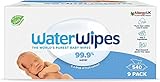 WaterWipes Original plastikfreie Feuchttücher für Babys und Kleinkinder 540 Stück (9 Packungen), hergestellt aus 99,9 % Wasser und unparfümiert für empfindliche Haut