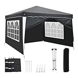 ShieldWall Pavillon 3x3 Wasserdicht Stabil Winterfest Pavillon faltbar, Faltpavillon 3x3 mit 4 Seitenteilen, Verbessertes Doppelt versiegeltes Gewebe 100% Wasserdicht UV55+ Europäischer Wellenstil