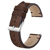 BISONSTRAP Distressed Leder Uhrenarmband, Uhren Armband für Herren, Schnellverschluss Federstege, 20mm, Kaffeebraun (Silberne Schnalle)