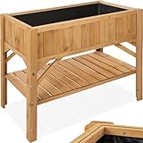 tectake® Hochbeet aus Holz mit Ablagefach, für Garten, Balkon und Terrasse, Innenleben mit Pflanzfolie ausgestattet, witterungsbeständig, 119 x 53 x 90 cm