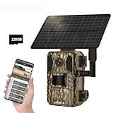 Solar Wildkamera mit Handyübertragung App, 0.2s Auslösezeit, 15 M Nachtsicht, 95° Erfassungswinkel, PIR Bewegungsmelder, 2-Wege-Audio, 128G Speicherkarte, IP66 Wasserdicht für Wildlife Monitoring