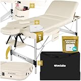 tectake® Massageliege 3 Zonen, Massagetisch, Massageliege klappbar, höhenverstellbare Aluminium Massageliege, Massagebett tragbar inkl. Zubehör, Kopfstütze, Armlehne, Tragetasche - beige