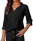 Damen Button-Down Shirts Langarm Kragen Tops Lady Work Office Chiffon Bluse