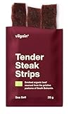 Vilgain Getrocknete Steakstreifen BIO – 25 g, 98,5% hochwertiges Rindfleisch, proteinreich, salziger Snack, ohne Zusatzstoffe, aus zertifizierten Bio-Betrieben, ideal für unterwegs