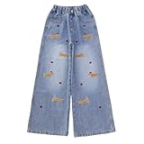 Generisch Jeans Baggy Jeans Mädchen Kinder Ripped Wide Leg Denim Hosen mit gerissenen Löchern lässige hohe Taille Mädchen Stretch-Jeans Skinny Fit