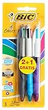 Bic Grip Druckkugelschreiber mit 4 Farben, 3 Stück (1 x Grip, 1 x Grip Pro, 1 x Grip Fun/Fashion), Spitzengröße M (1,00 mm)