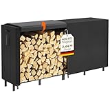 Lifewit 243,8×58,5×122 cm Kaminholzregal Metall, Brennholzregal Stahlrahme mit Wasserdichter, Abdeckung, Stapelhilfe Holzunterstand Holzlager, Holzstapelhilfe für Veranda, Feuerstellen