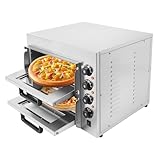 HUOMMGS Elektrische Pizzaofen 14 Zoll Professional Doppel Pizza Ofen 3000W Pizzarette mit 50-350℃ Temperatur Einstellbar Tragbarer Pizzaofen Outdoor Pizzarette mit 2 Kordierit Platten für Hotel