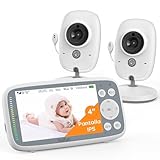 BOIFUN 10,2 cm (4 Zoll) Babyphone mit 2 Kameras, 720P, 3X-Zoom, unsichtbare Infrarot-Nachtsicht, Eco-Modus (VOX), Lautstärkeregelung, IPS-Display, kein WLAN erforderlich, Unterstützung für 4 Kameras