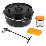 Petromax Feuertopf ft9 Einsteiger-Set - Dutch Oven mit Standfüßen inklusive Deckelheber, Pflegepaste und Schaber - für alle Grillarten und offenes Feuer - 7,5 Liter