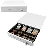 OLYMPIA M 405 Weiß | Kassenlade mit 8 Münz- & 4 Scheinfächern | Robuste Kassenschublade Unterbau aus Vollmetall | Elektrisch ansteuerbare Registrierkasse mit Schloss & RJ11/RJ12-Anschluss