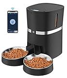 WellToBe Smart Futterautomat Katze & Hund, WiFi Automatischer Futterspender für 2 Katze, Pet Feeder mit Timer, Ton-Aufnahmefunktion, App-Steuerung, Portion , zu 6 Mahlzeiten am Tag (Schwarz)