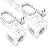 Mehrfachsteckdose Würfel USB mit Schalter 16A, 3fach Steckdosenleiste mit 3USB et 1Typ-C,ANTELA Steckdosenwürfel Mehrfachstecker Verlängerungskabel 1,5m, für Büro,2PCs