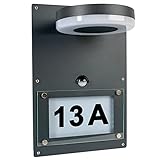 Grafner 2in1 Edelstahl Wandlampe mit beleuchteter Hausnummer und Bewegungsmelder, Dämmerungssensor, KEIN ROST – pulverbeschichtet, schwarz, Hausnummernleuchte Wandleuchte anthrazit