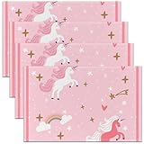 Einhorn Thema Platzmatten Set von 4,Nette Einhorn Tischsets 45Bx30L,Kawaii Regenbogen wasserdichte Tischsets,Glitter Mond Sterne Tischmatten,Polka Dots Tischsets für Indoor Outdoor Home Party Dekor