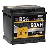BSA EFB Batterie 50Ah 12V 550A/EN Start Stop Batterie Autobatterie Starterbatterie ersetzt 45Ah 55Ah
