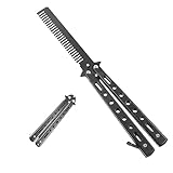AZWOOD SchmetterlingsKamm, Tragbarer Butterfly Kamm Frühlings Haar Kamm für Haar Training Schmetterling Stil KammFaltbarer Taschenkamm ​Edelstahl Barberkamm Haarstyling Zubehör (Schwarz)