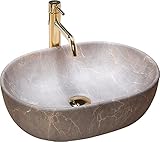 Rea Waschbecken Waschtisch Aufsatzwaschbecken Keramik Handwaschbecken Aufsatz Waschschale Oval Stein 48x35 Grau