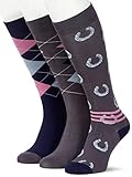 HKM 10465 Reitsocken Cardiff, Reitstrümpfe, Atmungsaktiv, 3Paar/Pck. Grau/Blau, 39-42