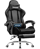 GTPLAYER Bürostuhl Gaming Stuhl Massage Chefsessel Ergonomischer Gamer Stuhl mit Fußstütze, Kopfstütze Massage-Lendenkissen, Gepolstert Gaming Chair, Drehsessel Schwarz