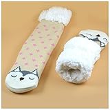 Wollsocken Winter-Fleece-gesäumte Cartoon-Tier-Kaschmir Socken Frauen Baumwollsocken Wollgarn Socken Lange warm verdickte niedliche Home Socken Wollsocken Damen (Color : Beige)