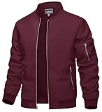 TACVASEN Herren Windbreaker College Jacke Bomberjacke Übergangsjacke Fliegerjacke Sommer Pilotenjacke Bomber Blouson Frühling (L, Weinrot)