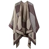 Winter Warme Poncho Schal Wrap - Herbst Open Front Cape Winddichte Strick Wolle Mantel Decke Kap-Schal Übergroße Winterdecke Reversible Dicke Cardigan Coat für Frau Mädchen Festliche Geschenke