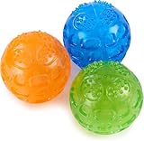 PETTOM Hundeball Quietschend Unzerstörbar, 3 Stücke Hundespielzeug Ball Set, Quietschball für Große und Kleine Hunde, Hundeball Schwimmfähig (Orange, Blau, Grün), Durchmesser 7,5cm