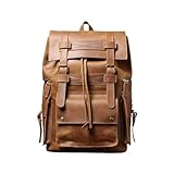 XFLSDHGD Herren-Rucksack aus echtem Leder, großes Fassungsvermögen, Vintage-Rindsleder, Reisetaschen, Retro-Rucksack für Herren (Dunkelbraun)