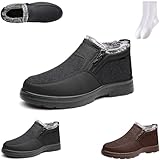 GAGFDA Herren Winter Warm Fleece Gefüttert Slip-On Wanderschuhe mit seitlichem Reißverschluss, Leichte rutschfeste Pelz Gefütterte Stiefeletten Herren Bequeme Thermo-Schneestiefel, Schwarz , 0 UK
