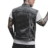 ORANDESIGNE Herren Schwarz Jeansweste Denim Weste Totenkopf Drucken Mode Freizeit Jeansmantel Vintage Punk Graffiti Drucken Ärmellos Oberbekleidung mit Knöpfen P Schwarz L