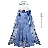 ACWOO Anna Kostüm für Mädchen, Elsa Anna Prinzessin Kleid mit Prinzessin Krone und Zauberstab, Elsa Prinzessin Kostüm Elsa Anna Prinzessin Dress Up für Verkleidung Karneval Weihnachten Hochzeit Party