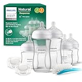 Philips AVENT Natural Response Glas-Geschenkset für Neugeborene – 3 x 120 ml und 2 x 240 ml Babyflaschen, 2 x ultra soft Schnuller 0–6 Monate, Flaschenbürste, BPA-frei (Modell SCD879/11)
