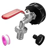 Gentpovth 3/4 Zoll Wasserhahn Garten,IBC Container Auslaufhahn,IBC Tank Hahn,mit 1 Schlauchanschlüsse + 1 Trommeldichtband,für Wassertank oder Regentonne,den Garten Auslaufhahn aussen